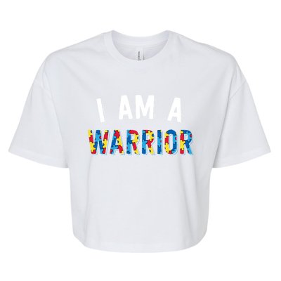 I Am A Warrior Autism Family Gift Puzzle Autism Awareness Gift Bella+Canvas Jersey Crop Tee