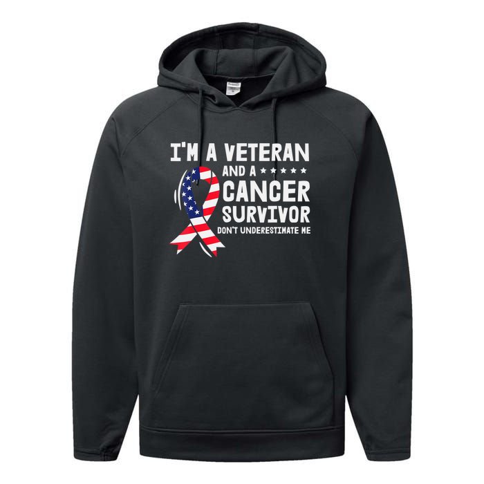 I Am A Veteran And A Cancer Survivor Ribbon Performance Fleece Hoodie