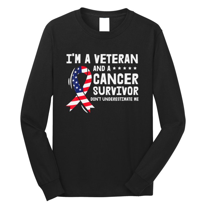 I Am A Veteran And A Cancer Survivor Ribbon Long Sleeve Shirt