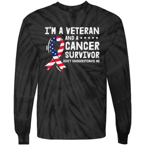 I Am A Veteran And A Cancer Survivor Ribbon Tie-Dye Long Sleeve Shirt