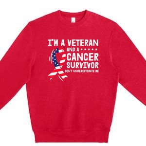 I Am A Veteran And A Cancer Survivor Ribbon Premium Crewneck Sweatshirt