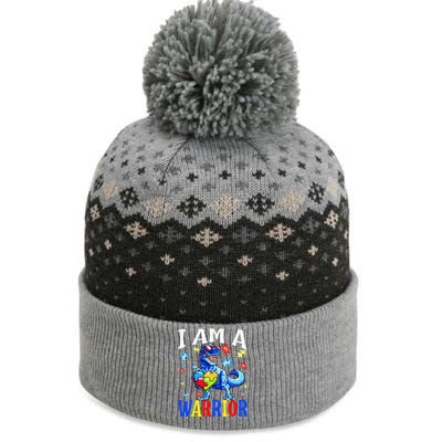 I Am A Warrior Autism Family Dinosaur Autism Awareness The Baniff Cuffed Pom Beanie