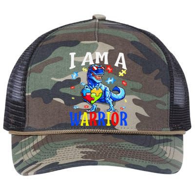 I Am A Warrior Autism Family Dinosaur Autism Awareness Retro Rope Trucker Hat Cap