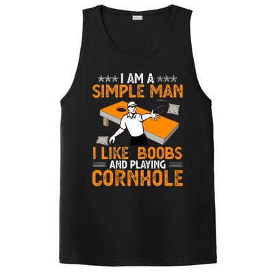 I Am A Simple Man I Like Boobs and Playing Cornhole Gift PosiCharge Competitor Tank