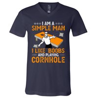 I Am A Simple Man I Like Boobs and Playing Cornhole Gift V-Neck T-Shirt