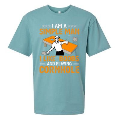 I Am A Simple Man I Like Boobs and Playing Cornhole Gift Sueded Cloud Jersey T-Shirt