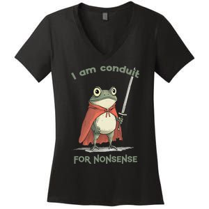 I Am A Conduit For Nonsense Funny Frog Women's V-Neck T-Shirt