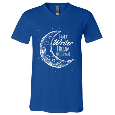 I Am A Writer I Dream While Awake Crescent Moon Gift V-Neck T-Shirt