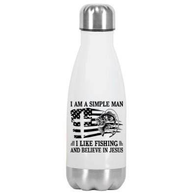 I An A Simple Man I Like Fishing And Believe In Jesus Christ Stainless Steel Insulated Water Bottle