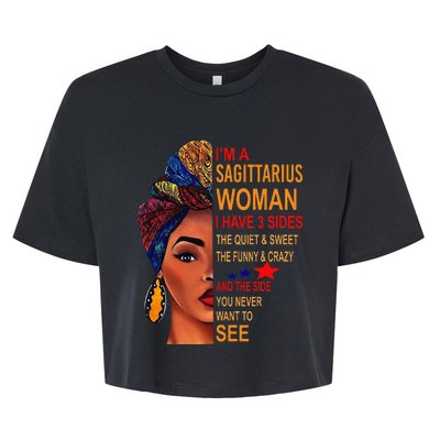 I Am A Sagittarius Woman I Have 3 Sides Funny Bella+Canvas Jersey Crop Tee