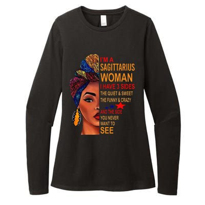 I Am A Sagittarius Woman I Have 3 Sides Funny Womens CVC Long Sleeve Shirt