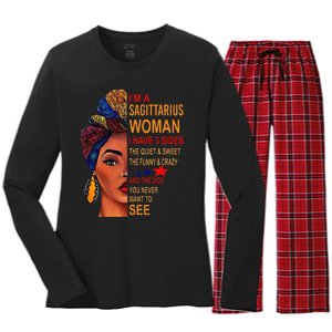 I Am A Sagittarius Woman I Have 3 Sides Funny Women's Long Sleeve Flannel Pajama Set 