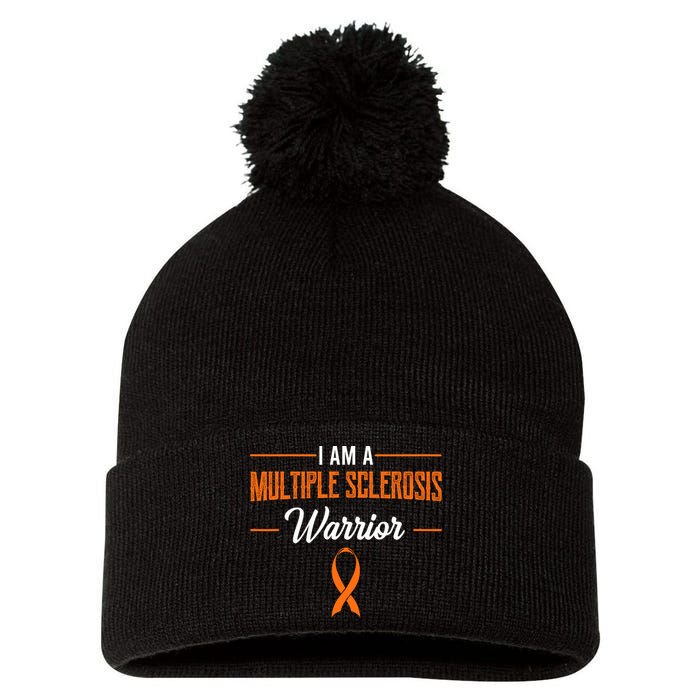 I Am A Multiple Sclerosis Warrior Multiple Sclerosis Pom Pom 12in Knit Beanie