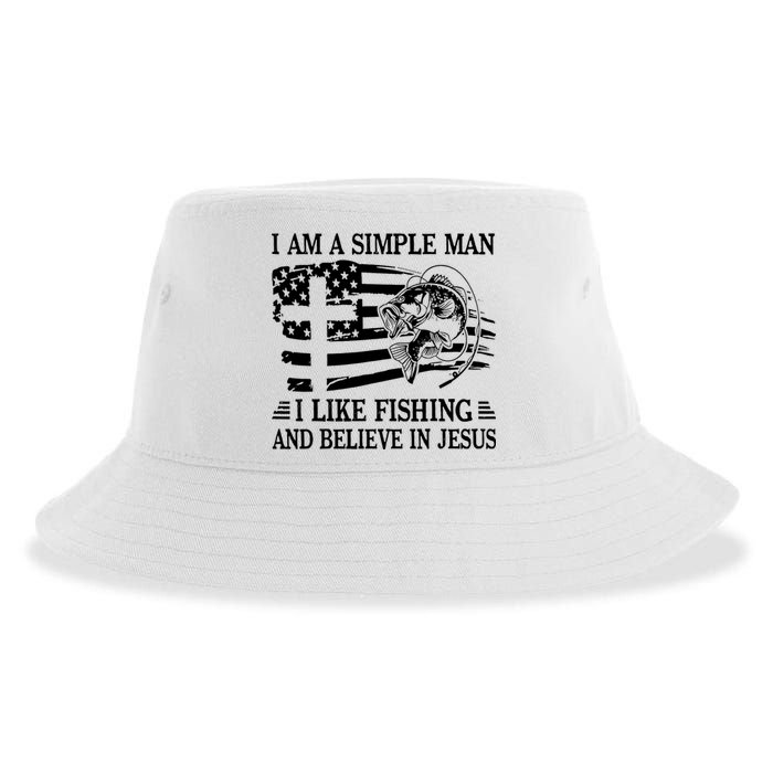 I Am A Simple Man I Like Fishing And Believe In Jesus Sustainable Bucket Hat