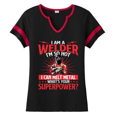 I Am A Welder What's Your Superpower Welding Ironworker Ladies Halftime Notch Neck Tee