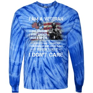 I Am A Veteran I Love Freedom My Country Funny Veteran Gift Tie-Dye Long Sleeve Shirt