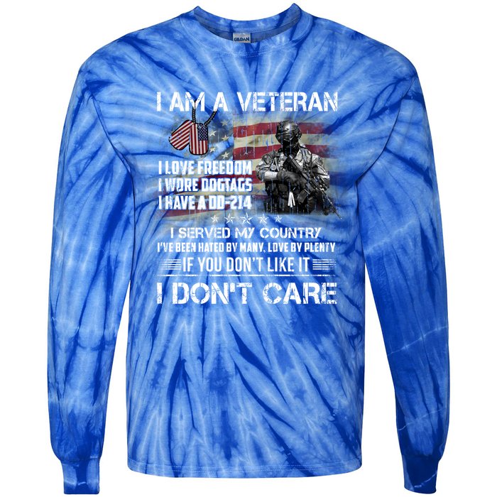 I Am A Veteran I Love Freedom My Country Funny Veteran Gift Tie-Dye Long Sleeve Shirt