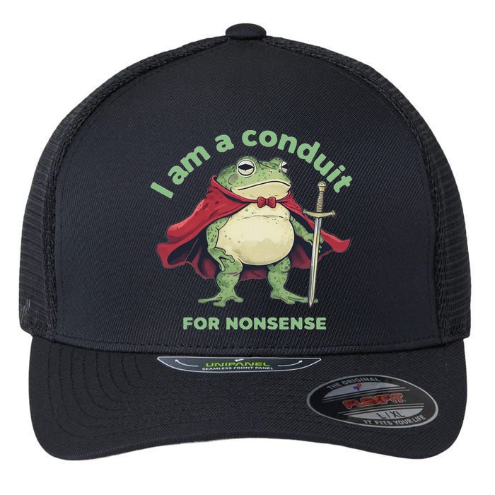 I Am A Conduit For Nonsense Funny Frog Flexfit Unipanel Trucker Cap