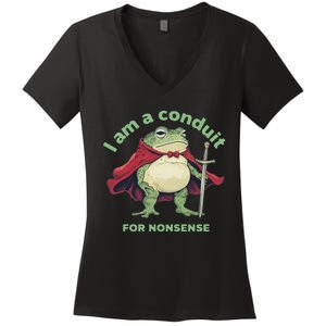 I Am A Conduit For Nonsense Funny Frog Women's V-Neck T-Shirt