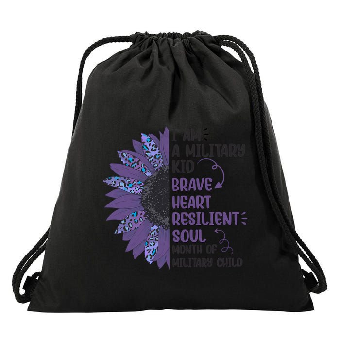 I Am A Military Child Brave Heart Resilient Soul Month Of Military Child Drawstring Bag