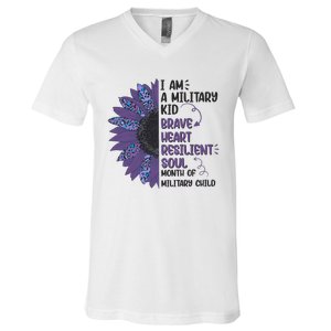 I Am A Military Child Brave Heart Resilient Soul Month Of Military Child V-Neck T-Shirt