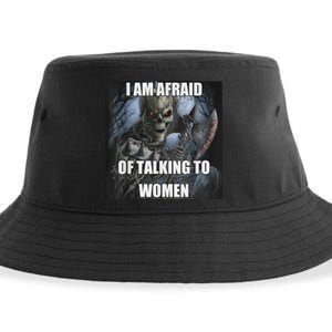 I Am Afraid Of Talking To Funny Hard Skeleton Meme Sustainable Bucket Hat