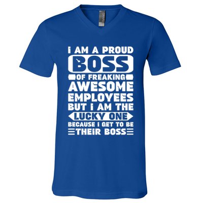 I Am A Proud Boss Of Freaking Awesome Employees Funny Gift V-Neck T-Shirt