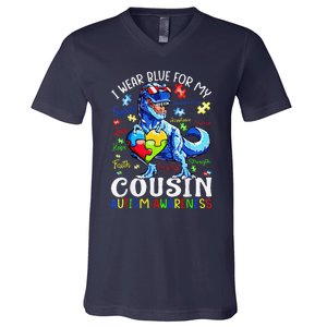 I Am A Warrior Autism Family Dinosaur Autism Awareness V-Neck T-Shirt