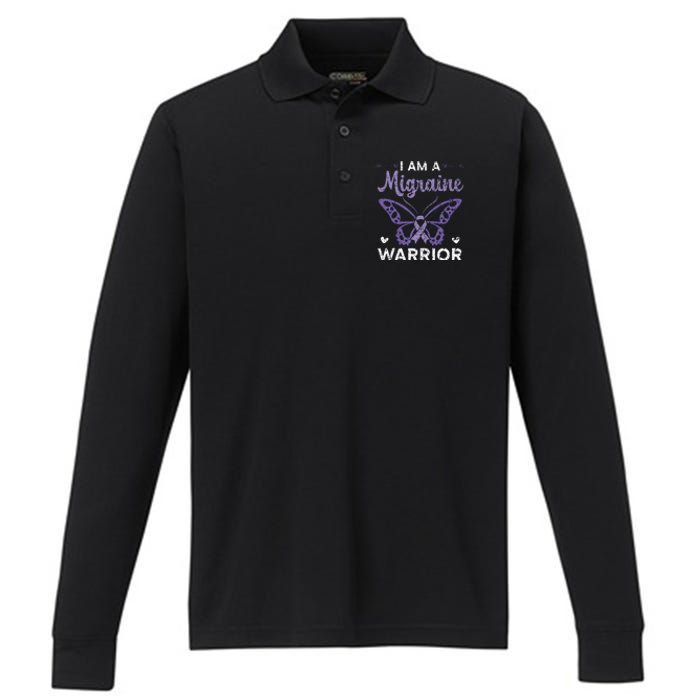 I Am A Migraine Warrior Headache Migraine Awareness Performance Long Sleeve Polo