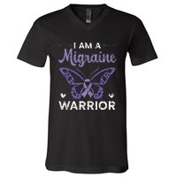 I Am A Migraine Warrior Headache Migraine Awareness V-Neck T-Shirt