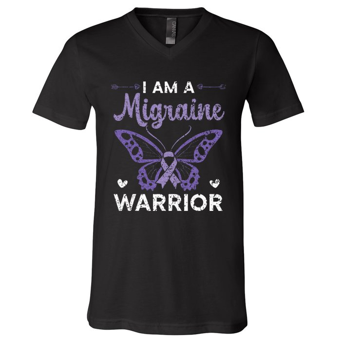 I Am A Migraine Warrior Headache Migraine Awareness V-Neck T-Shirt