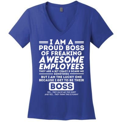 I Am A Proud Boss Of Freaking Awesome Employees Funny Boss Gift Women's V-Neck T-Shirt