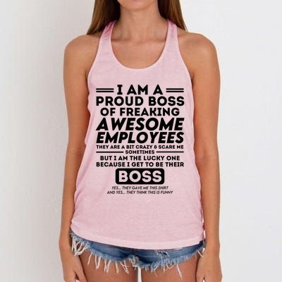 I Am A Proud Boss Of Freaking Awesome Employees Funny Boss Gift Women's Knotted Racerback Tank