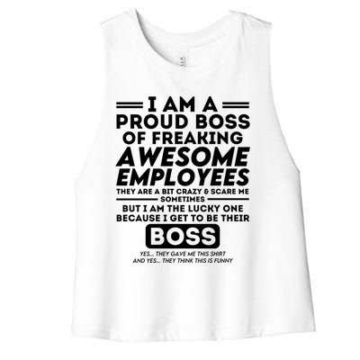 I Am A Proud Boss Of Freaking Awesome Employees Funny Boss Gift Women's Racerback Cropped Tank