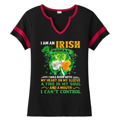 I Am An Irish I Was Born With My Heart On My Sleeve Funny Gift Ladies Halftime Notch Neck Tee