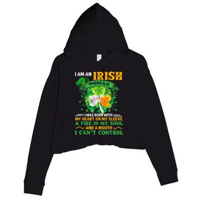 I Am An Irish I Was Born With My Heart On My Sleeve Funny Gift Crop Fleece Hoodie