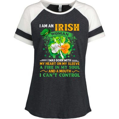 I Am An Irish I Was Born With My Heart On My Sleeve Funny Gift Enza Ladies Jersey Colorblock Tee