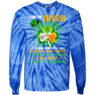 I Am An Irish I Was Born With My Heart On My Sleeve Funny Gift Tie-Dye Long Sleeve Shirt