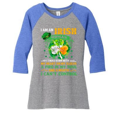 I Am An Irish I Was Born With My Heart On My Sleeve Funny Gift Women's Tri-Blend 3/4-Sleeve Raglan Shirt