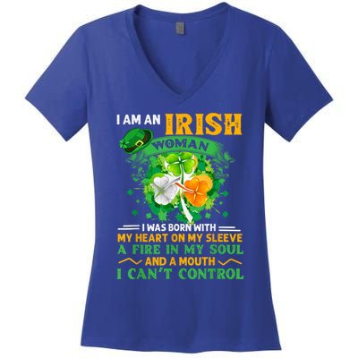 I Am An Irish I Was Born With My Heart On My Sleeve Funny Gift Women's V-Neck T-Shirt