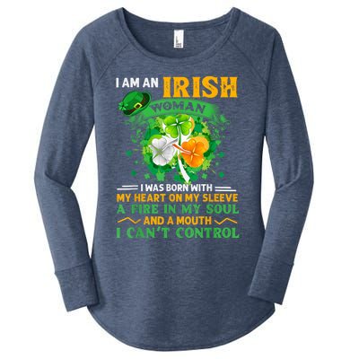 I Am An Irish I Was Born With My Heart On My Sleeve Funny Gift Women's Perfect Tri Tunic Long Sleeve Shirt