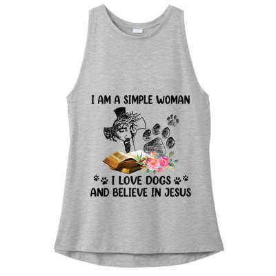 I Am A Simple Woman I Love Dogs And Believe In Jesus Ladies PosiCharge Tri-Blend Wicking Tank