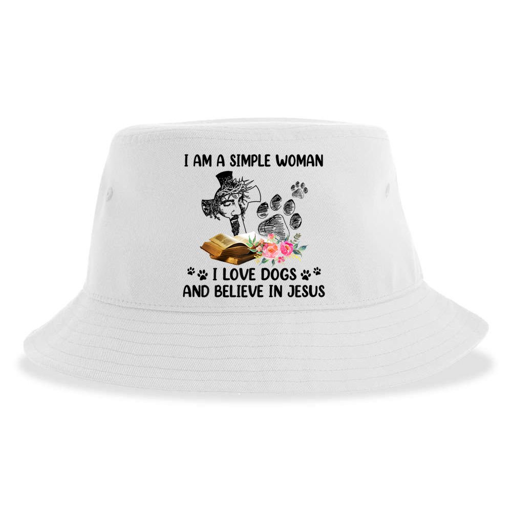 I Am A Simple Woman I Love Dogs And Believe In Jesus Sustainable Bucket Hat