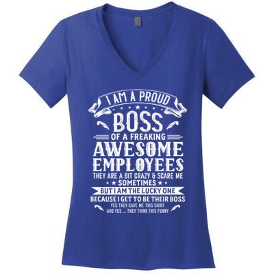 I Am A Proud Boss Of Freaking Awesome Employees Funny Job Gift Women's V-Neck T-Shirt