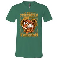 I Am A Fisherman I Feel Freedom When My Line Hits The Water V-Neck T-Shirt