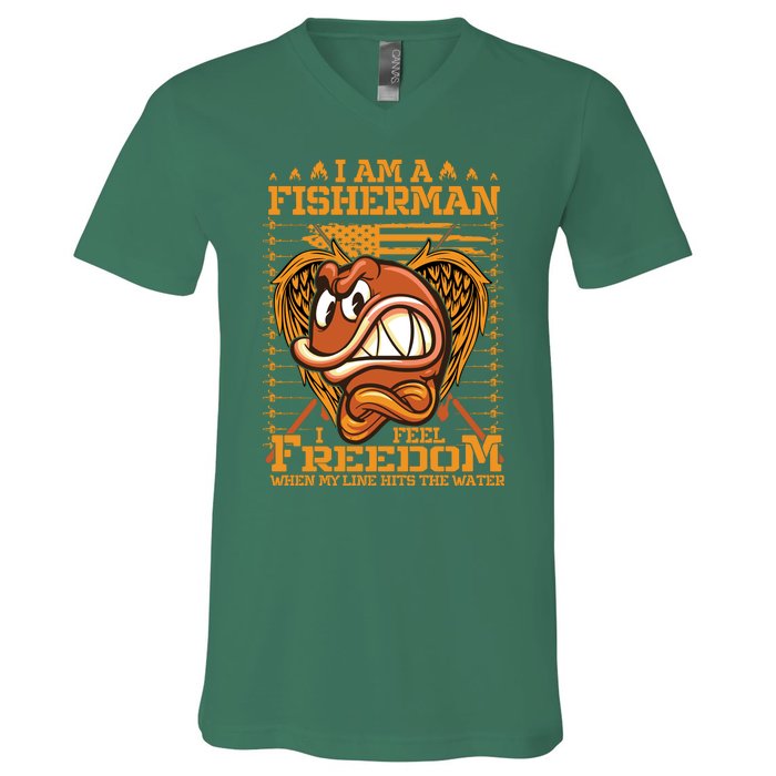 I Am A Fisherman I Feel Freedom When My Line Hits The Water V-Neck T-Shirt