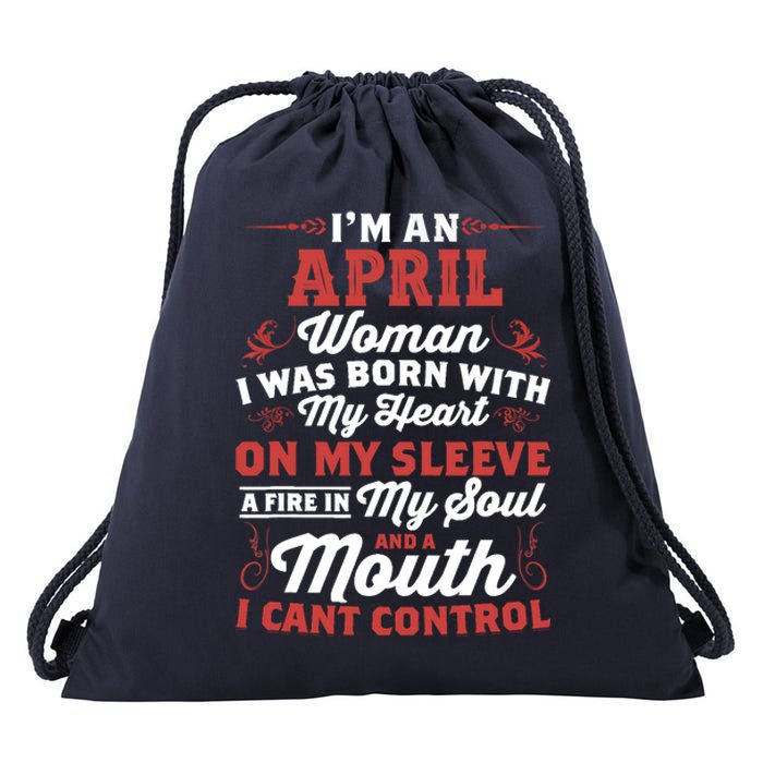 Im An April Wo Queen Born In April Drawstring Bag