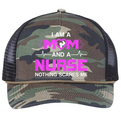 I Am A Mom And A Nurse Nothing Scares Me Funny Nurse Retro Rope Trucker Hat Cap