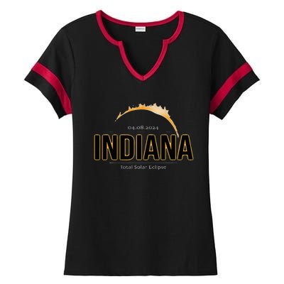 Indiana America April 2024 Path Of Totality Solar Eclipse Ladies Halftime Notch Neck Tee