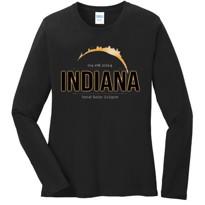 Indiana America April 2024 Path Of Totality Solar Eclipse Ladies Long Sleeve Shirt